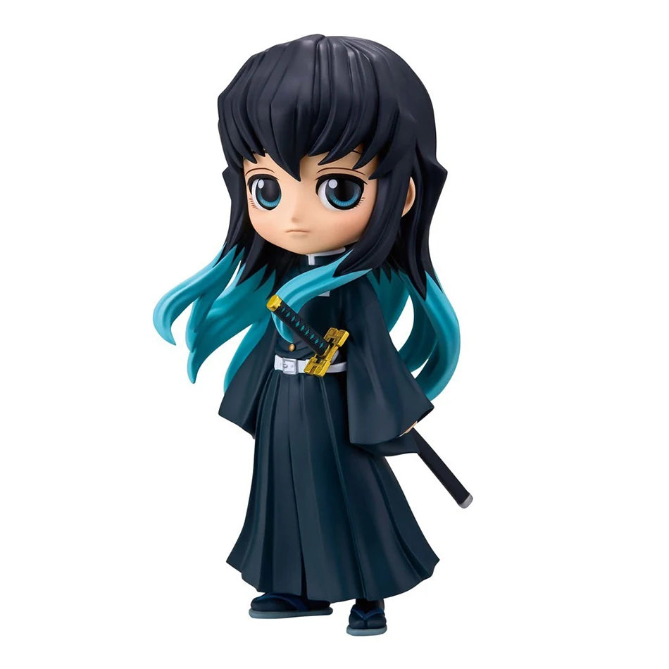 A 15cm kawaii Qposket Demon Slayer Figure made of PVC, featuring characters like Nezuko, Tanjiro, and Rengoku for anime collection.