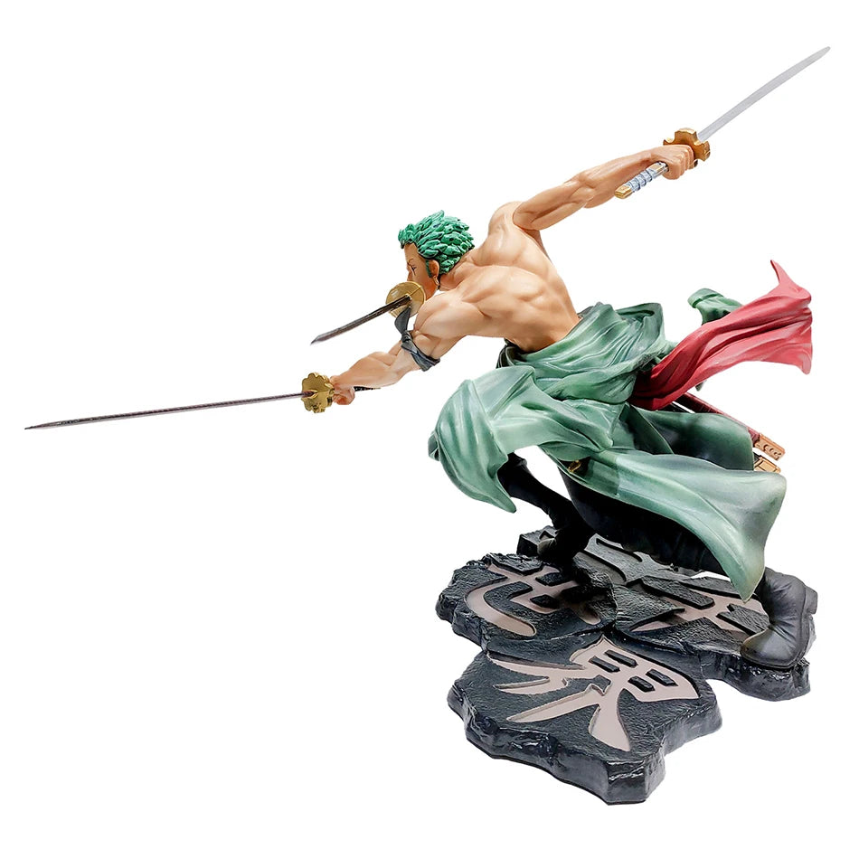 A 10cm One Piece Zoro Figure PVC action model displaying Roronoa Zoro in his Three-Blade Sa-Maximum stance for anime collections.