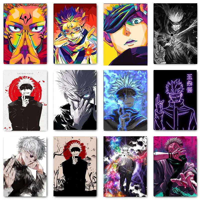 A high-definition Jujutsu Kaisen Poster printed on canvas, featuring a comic-style illustration of Gojo Satoru and Ryomen Sukuna for home wall decoration.