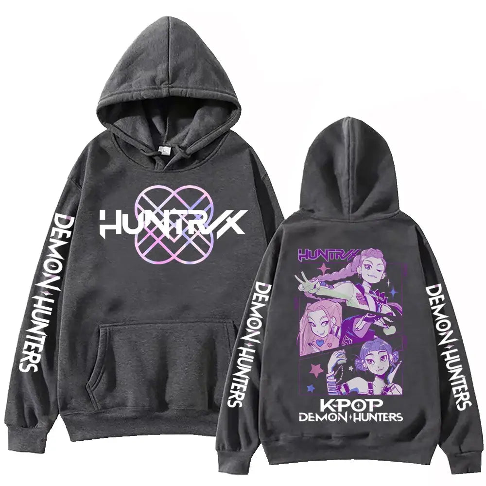 A unisex Autumn Anime Demon Hunters Hoodie in a Y2K Harajuku hip hop style, designed as alphabet sportswear.