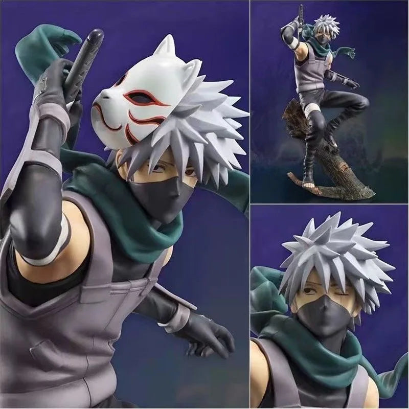 A handmade Naruto Kakashi Handmade Ornament, a model of the anime character from Shippuden running with a Konoha flag.