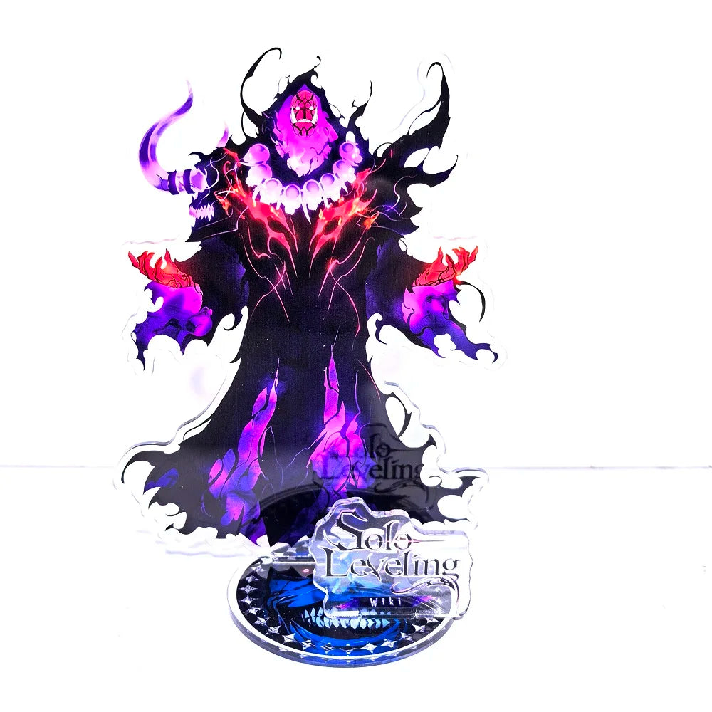 A high-definition 15cm Solo Leveling Acrylic Stand featuring Sung Jinwoo, Sung Jin Ah, and Yoo Jin Ho anime action figures for desk decoration.