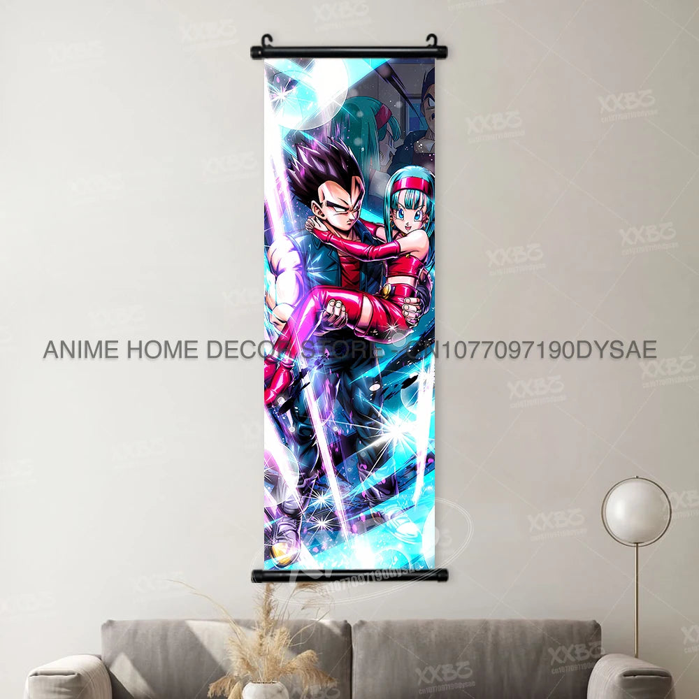 High-quality Dragon Ball Posters wall art scroll featuring Anime figures Goku, Vegeta, and Frieza for home decoration.