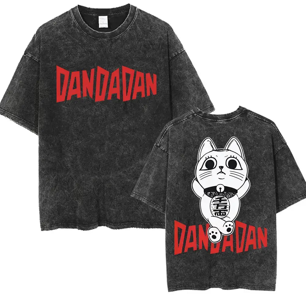 A unisex vintage washed Japan Anime Dandadan Okarun Graphic T Shirt made from high-quality cotton for streetwear fashion.