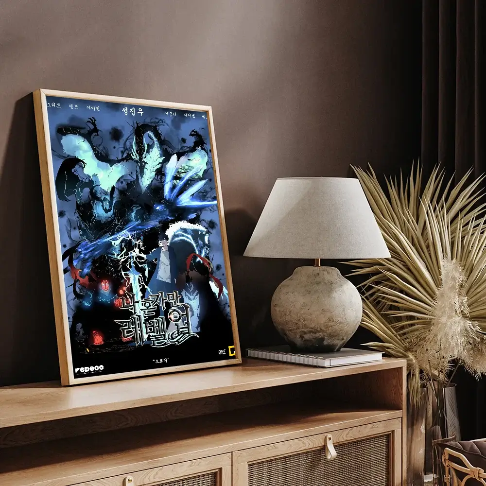 A vintage-style Solo Leveling Sticky Poster printed on whitepaper, featuring Sung Jinwoo and the Shadow Army with a DIY self-adhesive backing.