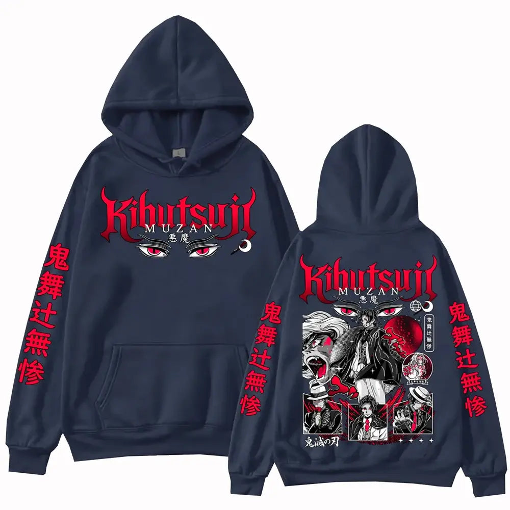 A Harajuku hip hop Anime Demon Slayer Muzan Kibutsuji Hoodie, designed as a pullover tops sweatshirt gift.