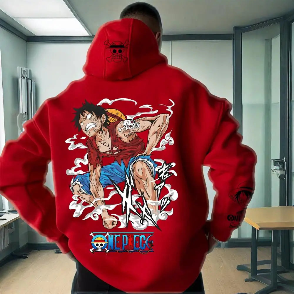 The 2025 Trend One Piece Luffy Hooded Sweater, a loose casual jacket for lovers with an anime print.