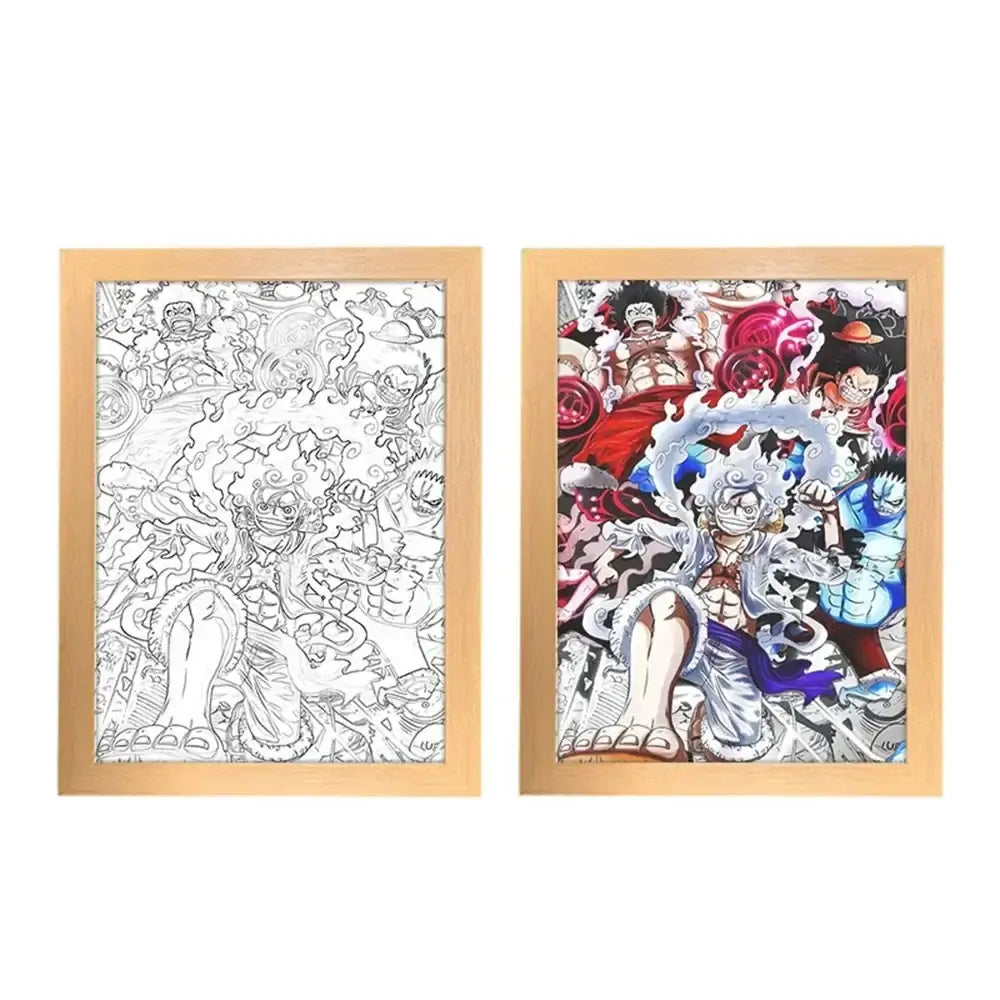 A creative One Piece Photo Frame Night Light displaying anime characters Luffy and Zoro, serving as a bedside decoration painting.