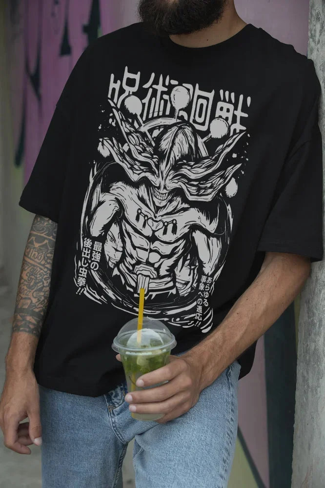 A soft Mahoraga T-shirt from Jujutsu Kaisen, featuring a graphic inspired by the Divine General Shikigami used by Megumi Fushiguro.