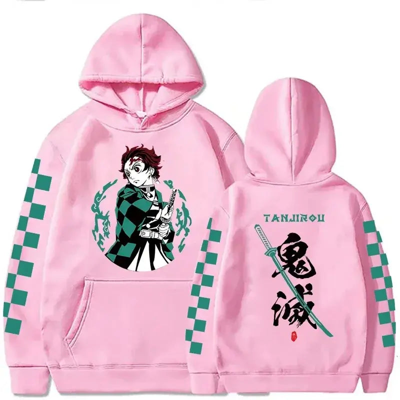 A Y2K style Tanjiro Kamado Hoodie in plus size, featuring Demon Slayer anime graphics, perfect for men and women casual wear.
