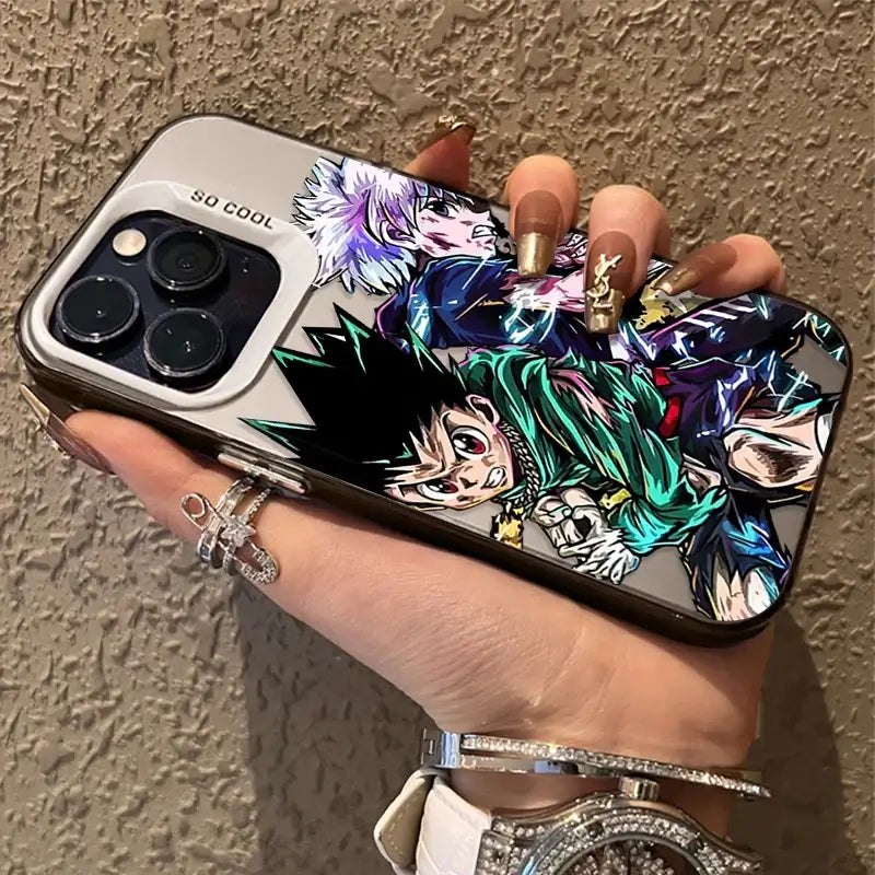 A shockproof Hunter x Hunter Phone Case featuring Gon and Killua anime art, compatible with Apple iPhone 17 Air, 16, 15, and 14 Pro Max.