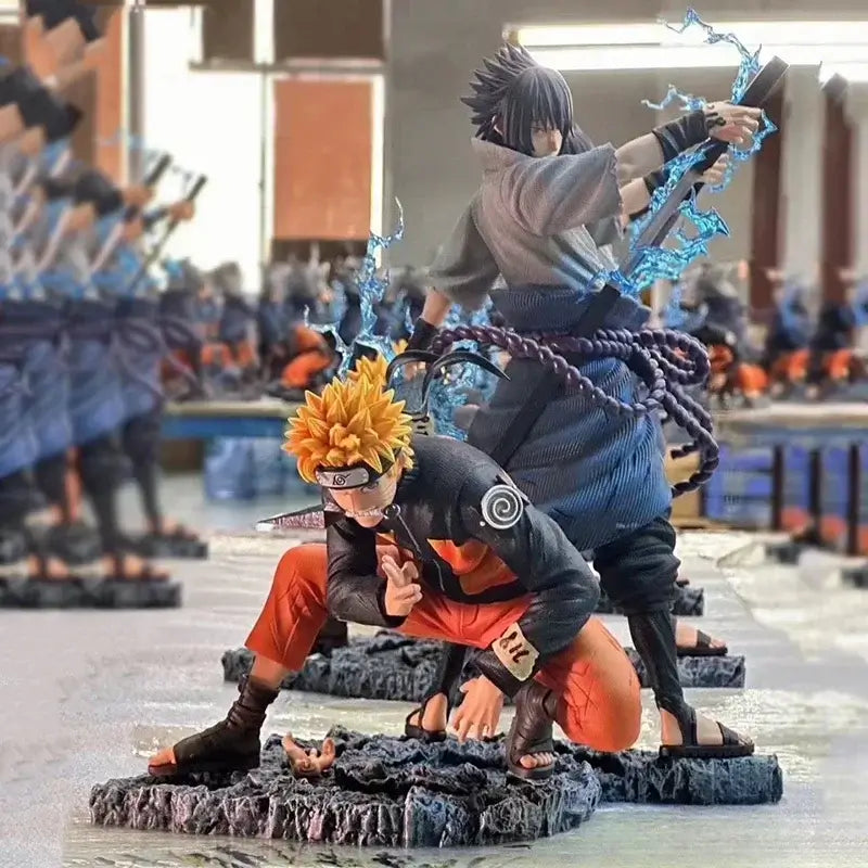 Premium Naruto Action Figures GK Collection Model featuring Uzumaki Naruto and Uchiha Sasuke in dynamic poses for desktop display.
