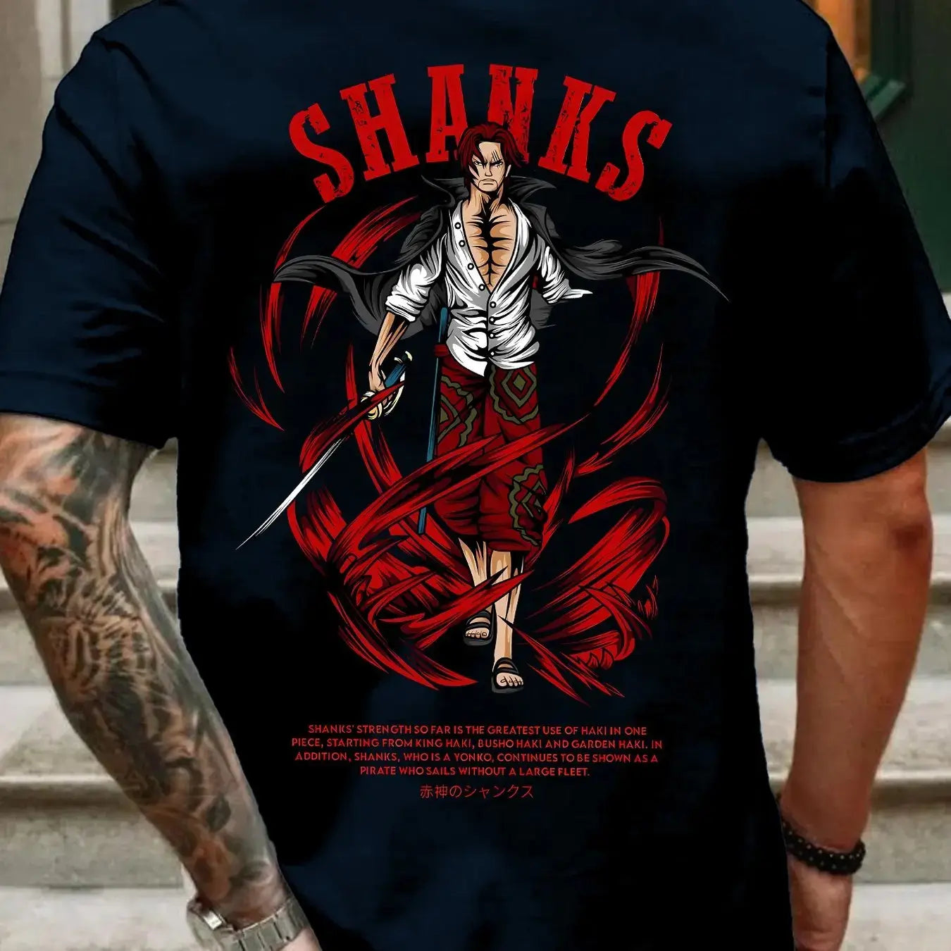 A retro, oversized One Piece Shanks Summer T-shirt in comfortable cotton, suitable for men and women's street and leisure wear.