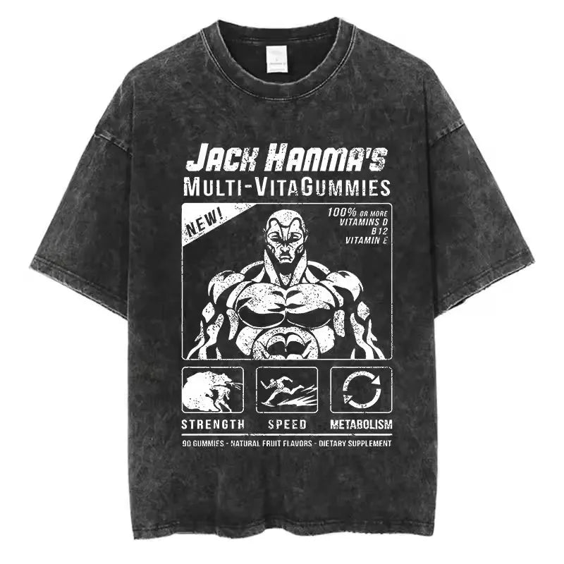 A high-quality pure cotton Baki Anime T-shirt featuring a graphic print of Baki Hanma, designed as a casual loose fit top for men and women.