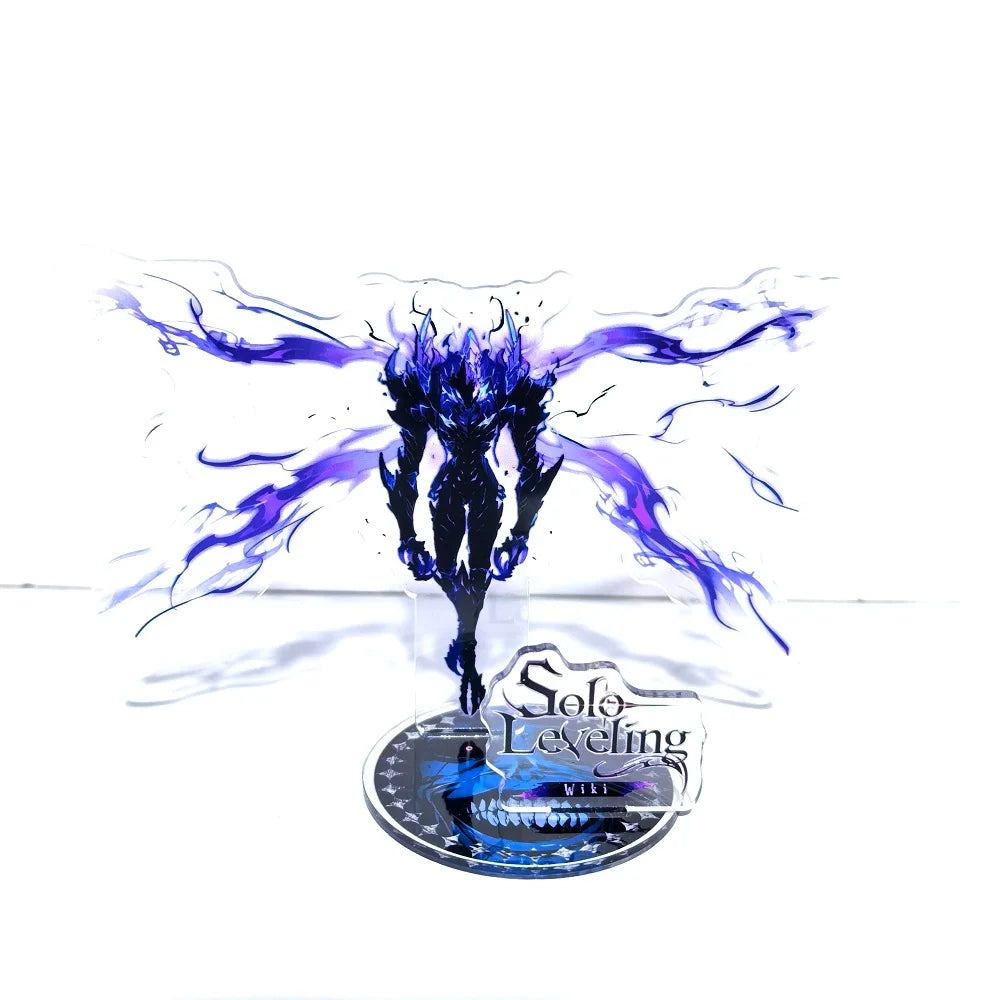 A high-definition 15cm Solo Leveling Acrylic Stand featuring Sung Jinwoo, Sung Jin Ah, and Yoo Jin Ho anime action figures for desk decoration.