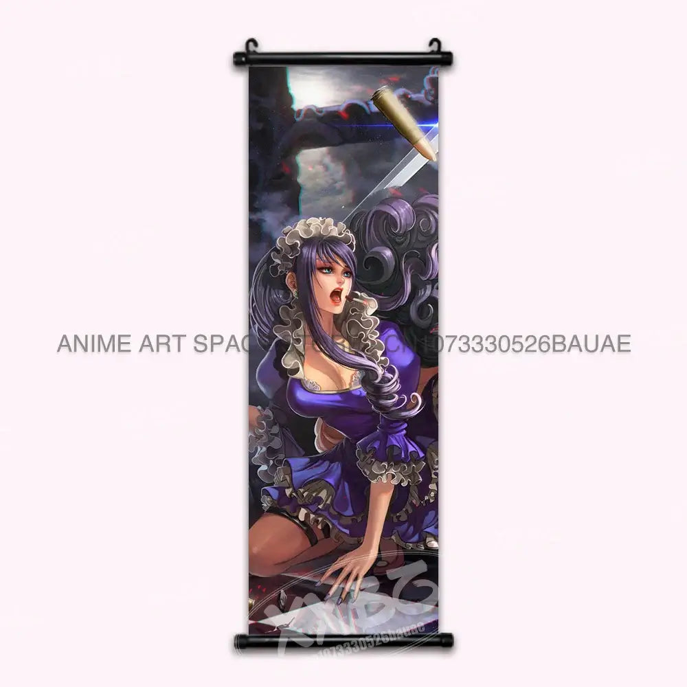 A vibrant One Piece Hanging Painting featuring anime characters Monkey D. Luffy, Portgas D. Ace, Sabo, and Shanks on a canvas scroll for home decor.