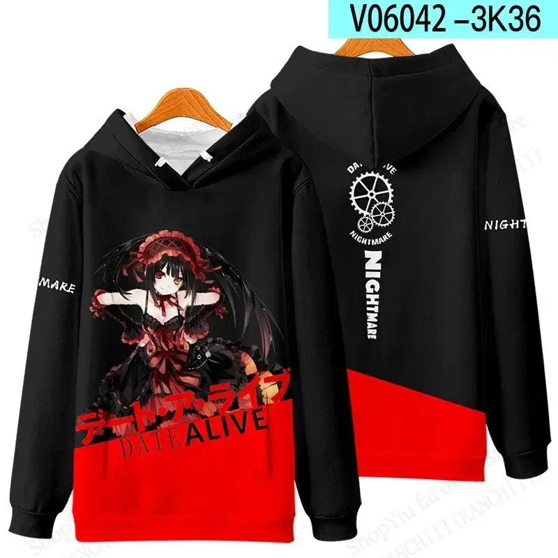 A unisex Anime Kurumi Tokisaki 3d Print Hoodie, designed as a fashion sweatshirt and sexy girl coat for men, women, and boys.