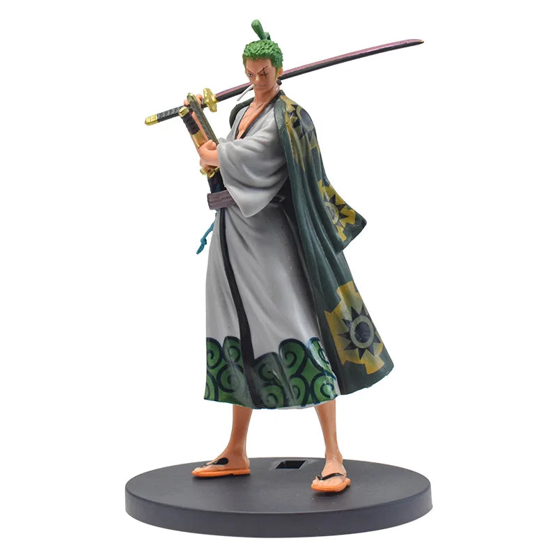 A detailed One Piece 17cm Anime Figure statue featuring Monkey D. Luffy, Roronoa Zoro, and Yamato for collection and desktop display.