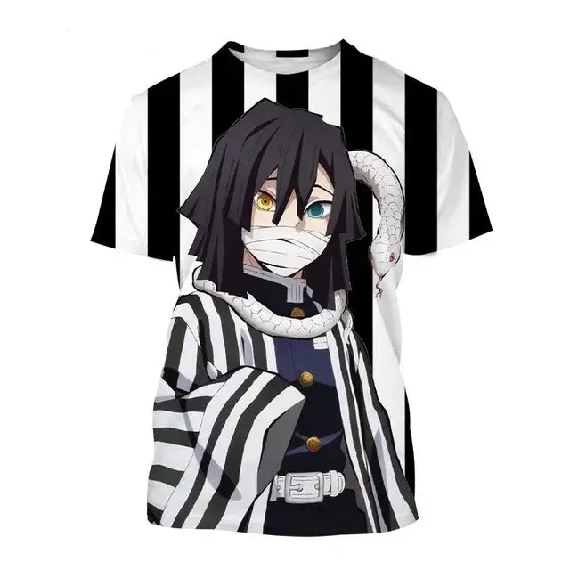 A fashion Demon Slayer Nezuko Shinobu T-shirt with a vibrant 3D print of the anime characters.