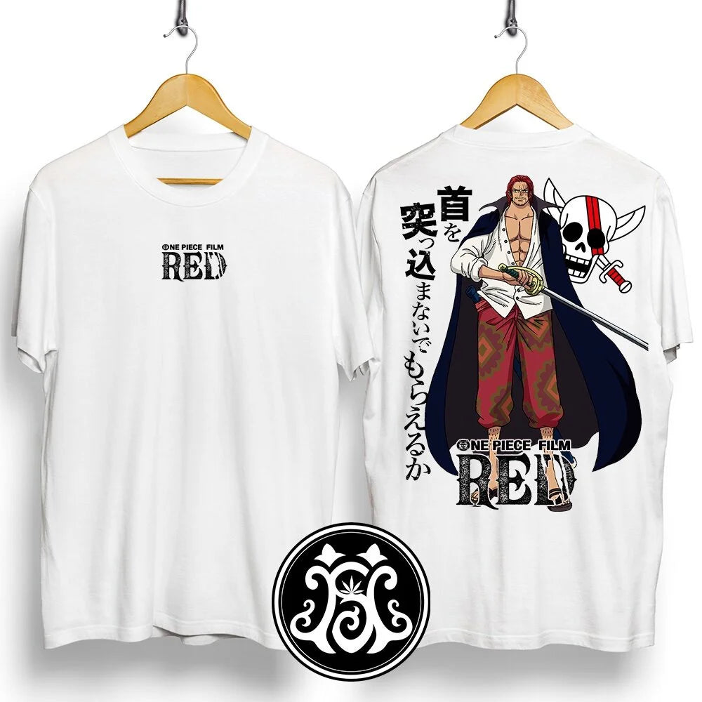 A casual One Piece Shanks T-shirt for men and women, featuring the anime character in a summer fashion style.