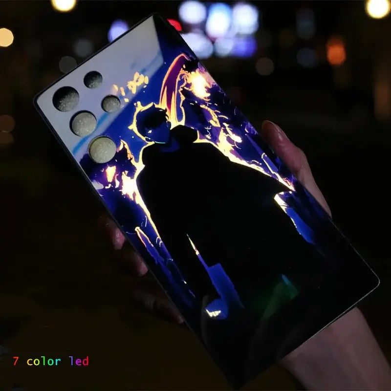 A Solo Leveling LED Phone Case for ZTE Nubia RedMagic featuring glowing Sung Jinwoo anime art that lights up.