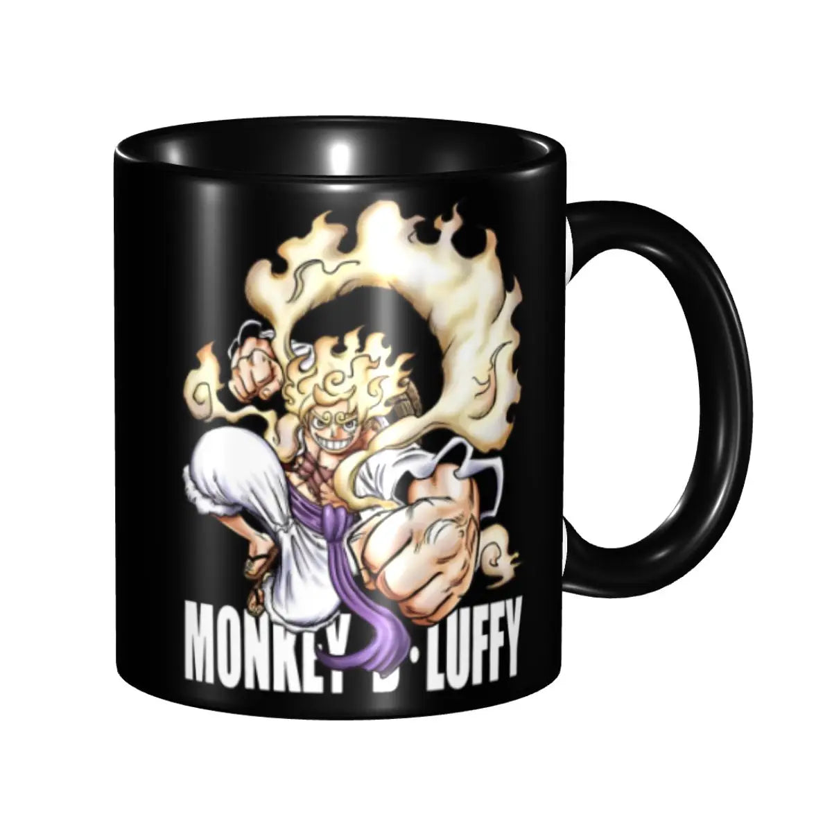 A cute Monkey D. Luffy Gear Fifth Mug featuring the Sun God Nika anime character, designed as a durable water cup gift for kids.