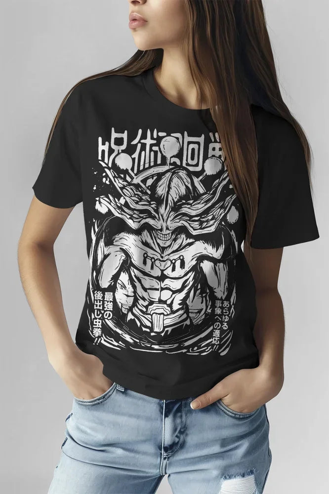 A soft Mahoraga T-shirt from Jujutsu Kaisen, featuring a graphic inspired by the Divine General Shikigami used by Megumi Fushiguro.