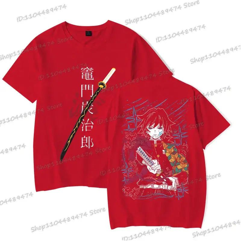 A unisex Tanjiro Kamado T-shirt featuring vibrant Demon Slayer anime graphics, styled as fashion streetwear for men and women.