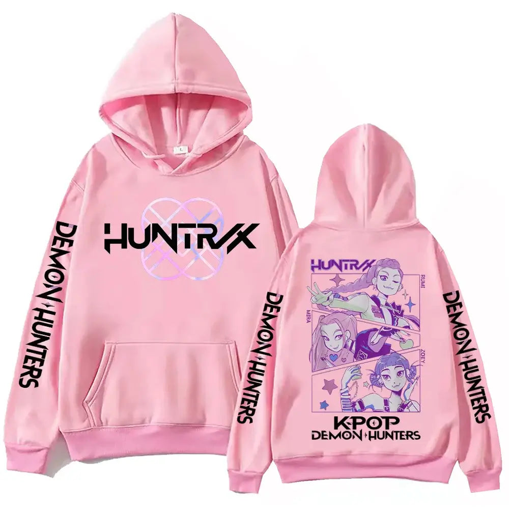 A unisex Autumn Anime Demon Hunters Hoodie in a Y2K Harajuku hip hop style, designed as alphabet sportswear.
