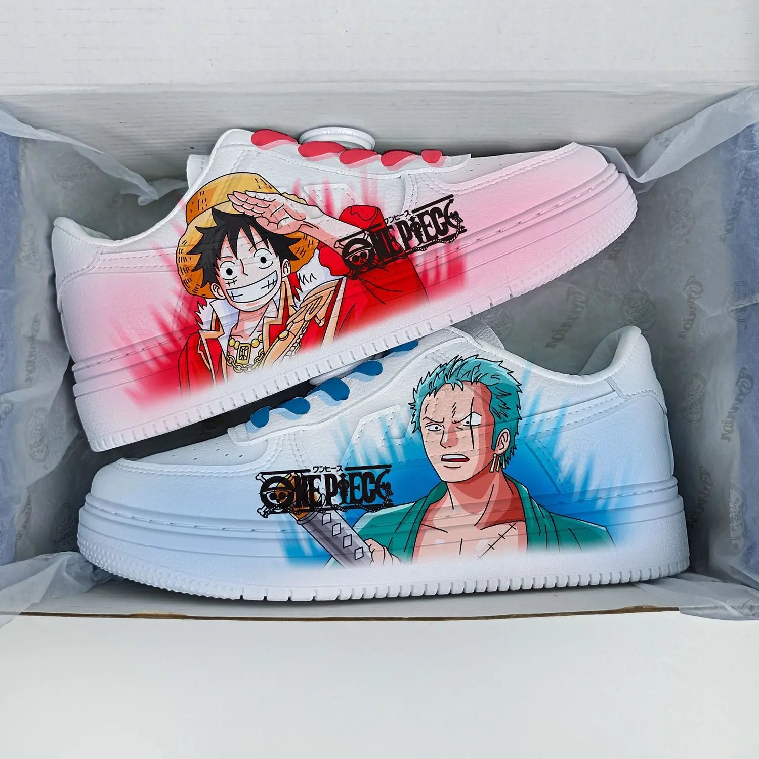 Trendy Roronoa Zoro Shoes featuring a green two-dimensional anime design, lightweight low-top sneakers for boys and men.