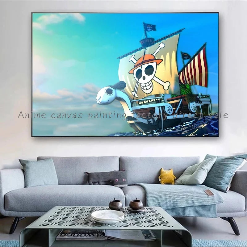 A high-quality Monkey D Luffy HD Poster printed on canvas, featuring Japanese anime art suitable for bar and home wall decoration.