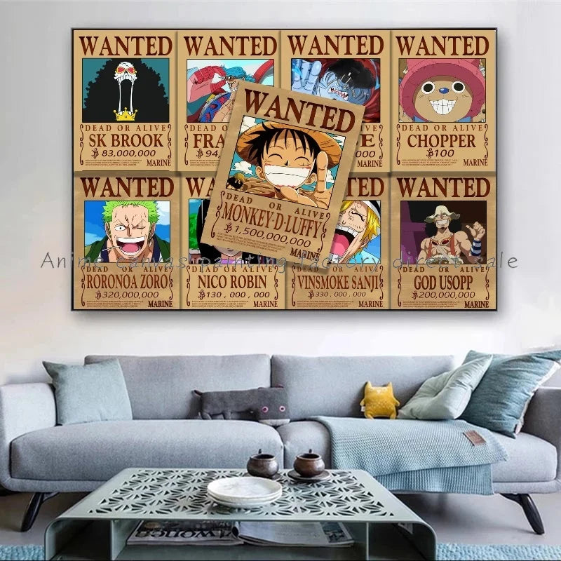A high-quality Monkey D Luffy HD Poster printed on canvas, featuring Japanese anime art suitable for bar and home wall decoration.