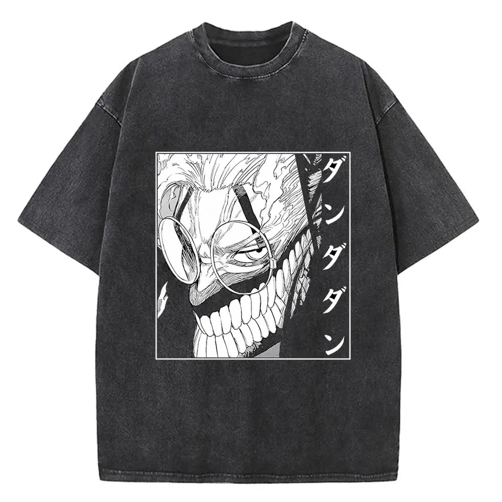 A high-quality cotton men's Dandadan Okarun T-shirt with a Japanese anime cartoon print and aesthetic fashion design.