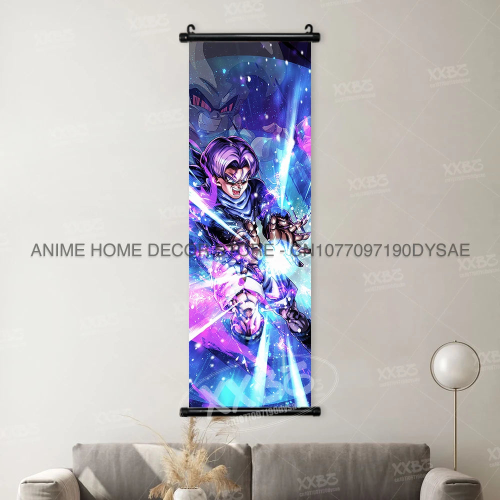 High-definition Dragon Ball Posters hanging scroll wall art featuring Son Goku, Vegeta, and Frieza printed on canvas for home decor.