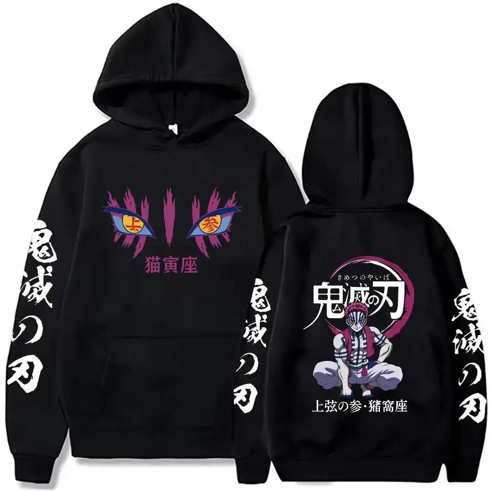 A street retro unisex Demon Slayer Uzui Tengen Hoodie with an anime character print for autumn and winter.