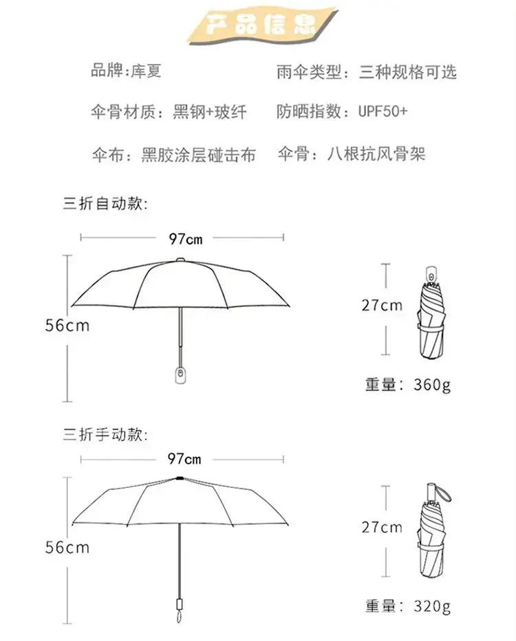 An automatic One Piece Nika Luffy Fold Umbrella with a three-fold design, featuring Gear 5 anime art and black glue sunscreen.
