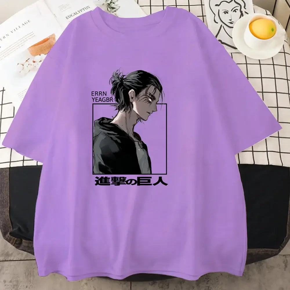 A cool street style Eren Jaeger T-Shirt with a graphic print from Attack on Titan for men and women.