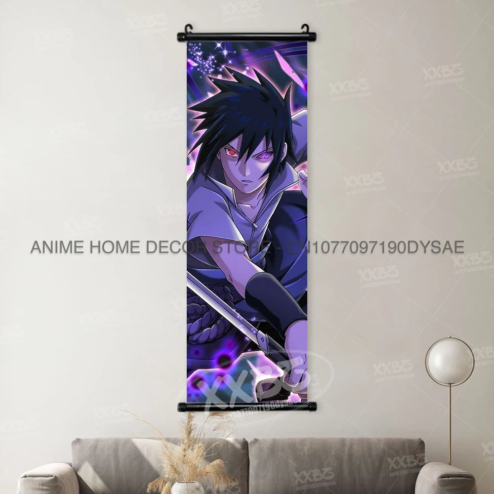 High-quality Uzumaki Naruto Posters wall art scroll featuring Sasuke Uchiha, Madara, and Might Guy for anime home decor.
