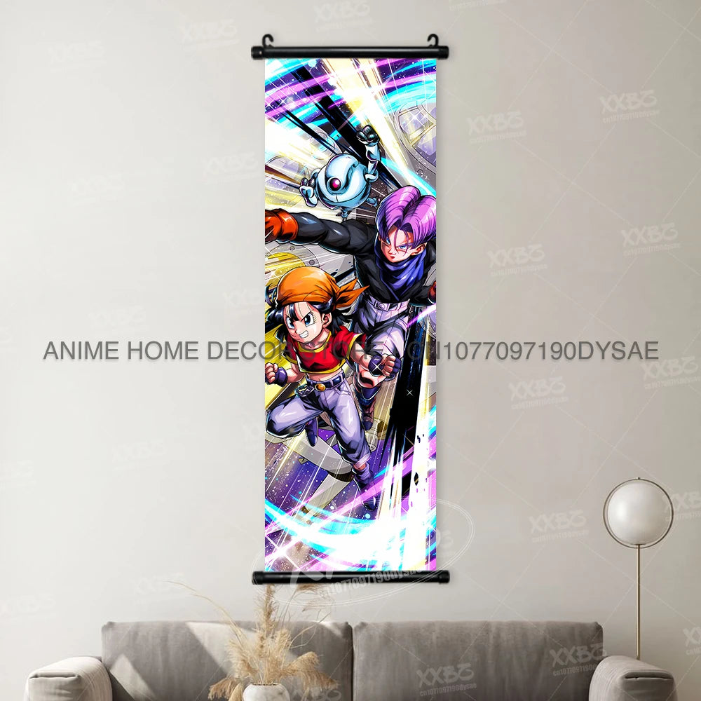 High-definition Dragon Ball Posters hanging scroll wall art featuring Son Goku, Vegeta, and Frieza printed on canvas for home decor.