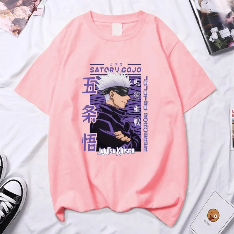 A high-quality Anime Gojo Satoru T-shirt in a summer Y2k style for men and women.