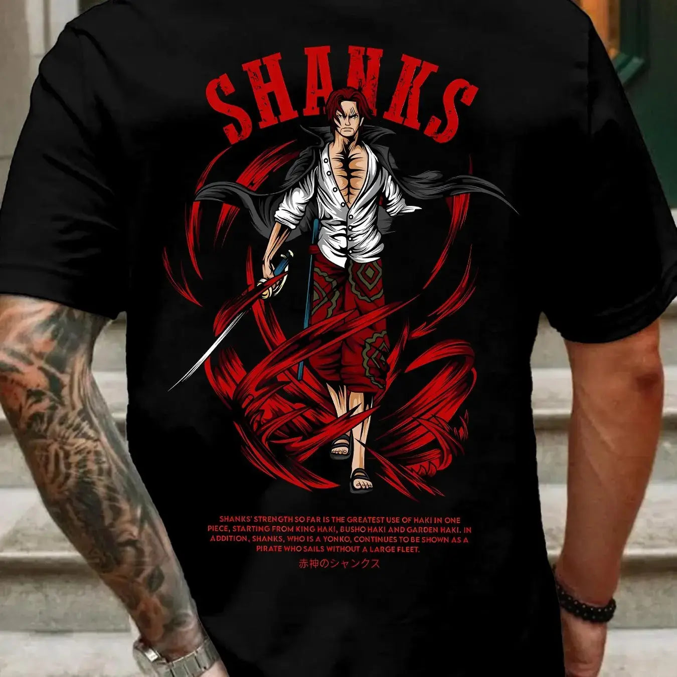 A retro, oversized One Piece Shanks Summer T-shirt in comfortable cotton, suitable for men and women's street and leisure wear.