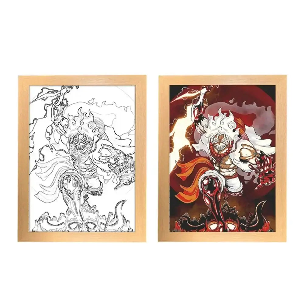 A creative One Piece Photo Frame Night Light displaying anime characters Luffy and Zoro, serving as a bedside decoration painting.