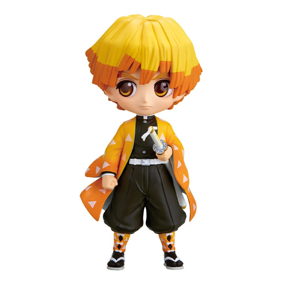 A 15cm kawaii Qposket Demon Slayer Figure made of PVC, featuring characters like Nezuko, Tanjiro, and Rengoku for anime collection.