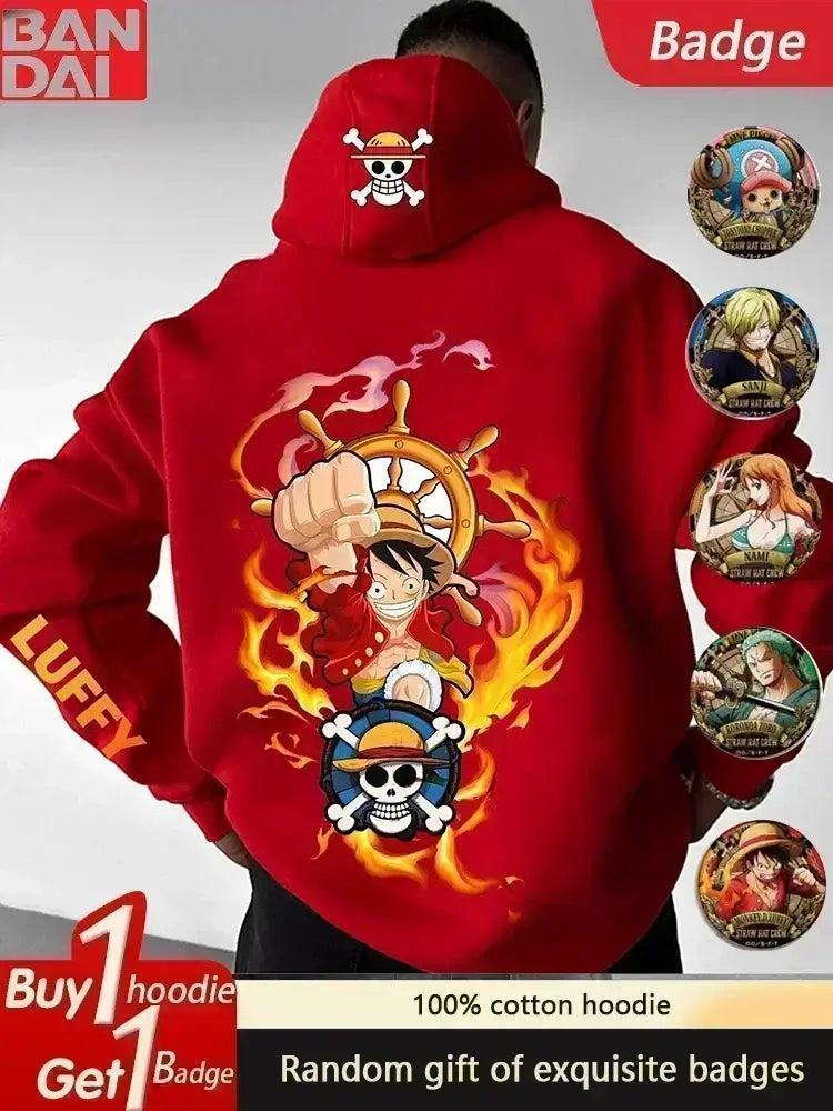 A men's One Piece Luffy Sweatshirt in pure cotton, designed in a European and American summer casual style for daily wear.