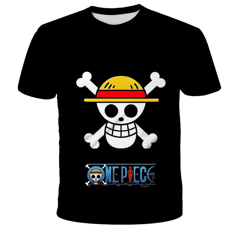 A loose-fit One Piece Luffy T-shirt featuring a cool cartoon Monkey D. Luffy graphic, designed for boys and men as casual anime streetwear.