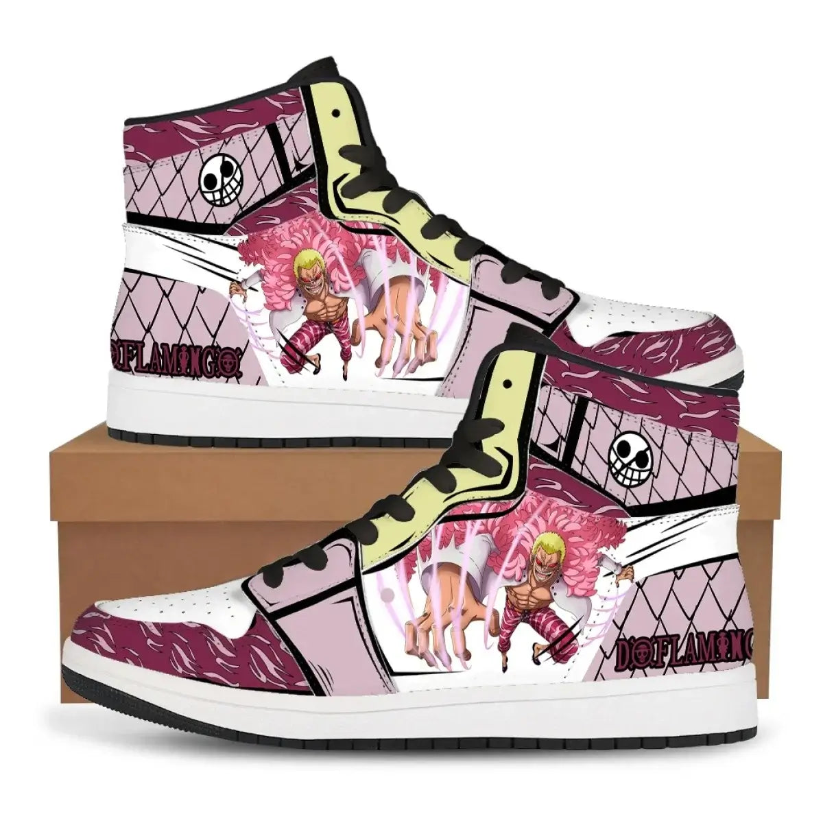 A pair of custom One Piece Basketball Shoes featuring anime designs of Luffy and Zoro, suitable as unisex sneakers.