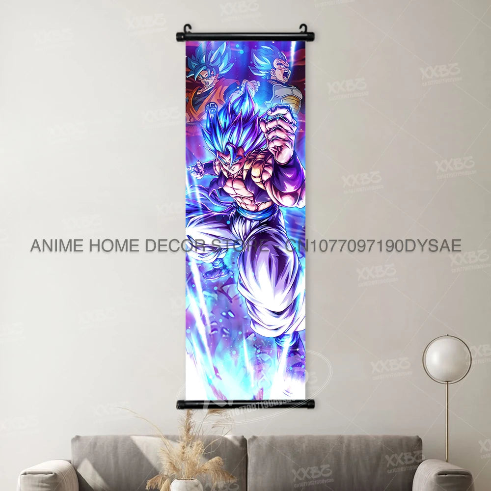 High-definition Dragon Ball Posters hanging scroll wall art featuring Son Goku, Vegeta, and Frieza printed on canvas for home decor.