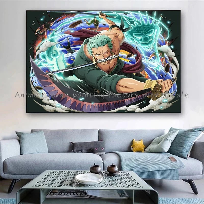 A high-quality Monkey D Luffy HD Poster printed on canvas, featuring Japanese anime art suitable for bar and home wall decoration.