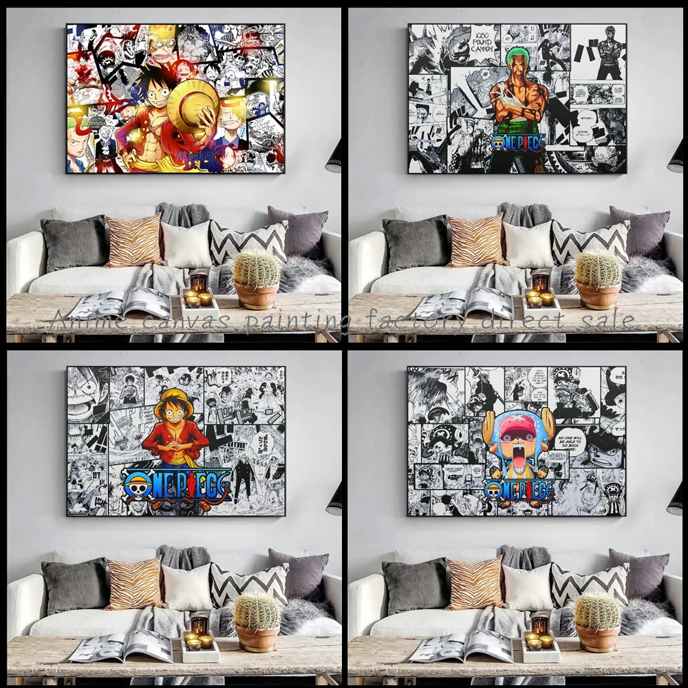 A high-definition One Piece Luffy Zoro Poster printed on canvas, displaying the anime characters Monkey D. Luffy and Roronoa Zoro for wall decoration.