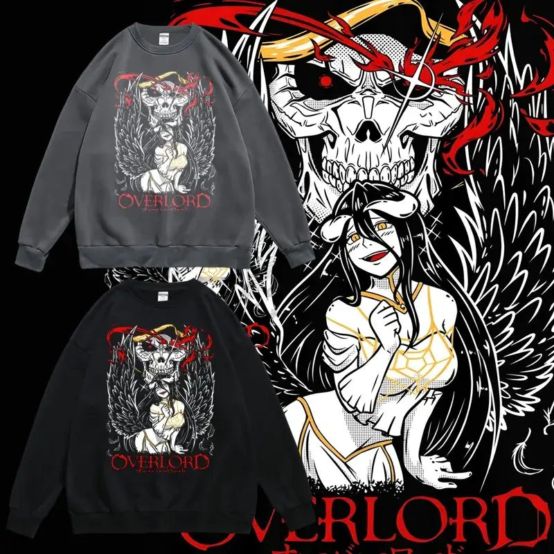 Anime Overlord Graphic Hoodie featuring Albedo and Ainz Ooal Gown for women and men.